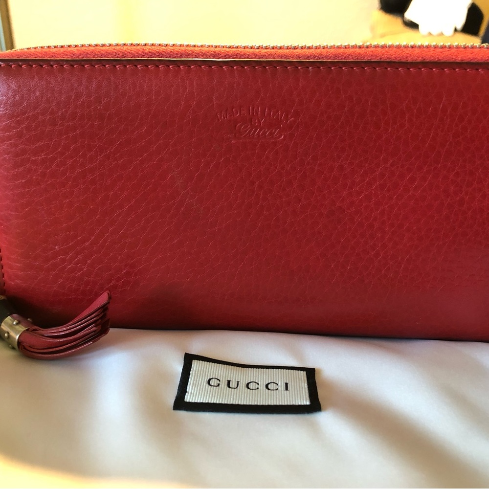 Gucci Red Leather Bamboo Zipper Long Zippy Wallet with dustbag and box - Picture 13 of 15